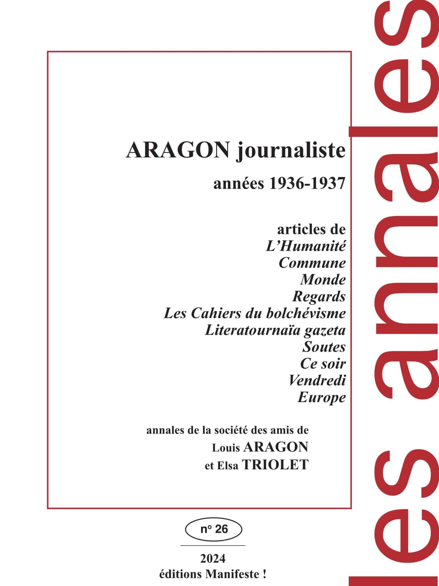Les Annales de la Société des Amis d’Aragon et d’Elsa Triolet n°26
